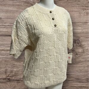 NWT 70s Vintage Bay Point Threads Textured Short Sleeve Knit Sweater size L